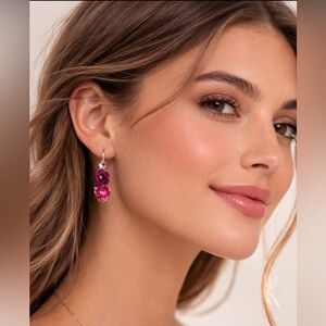 Betsey Johnson Fuchsia Rose and Heart Earrings